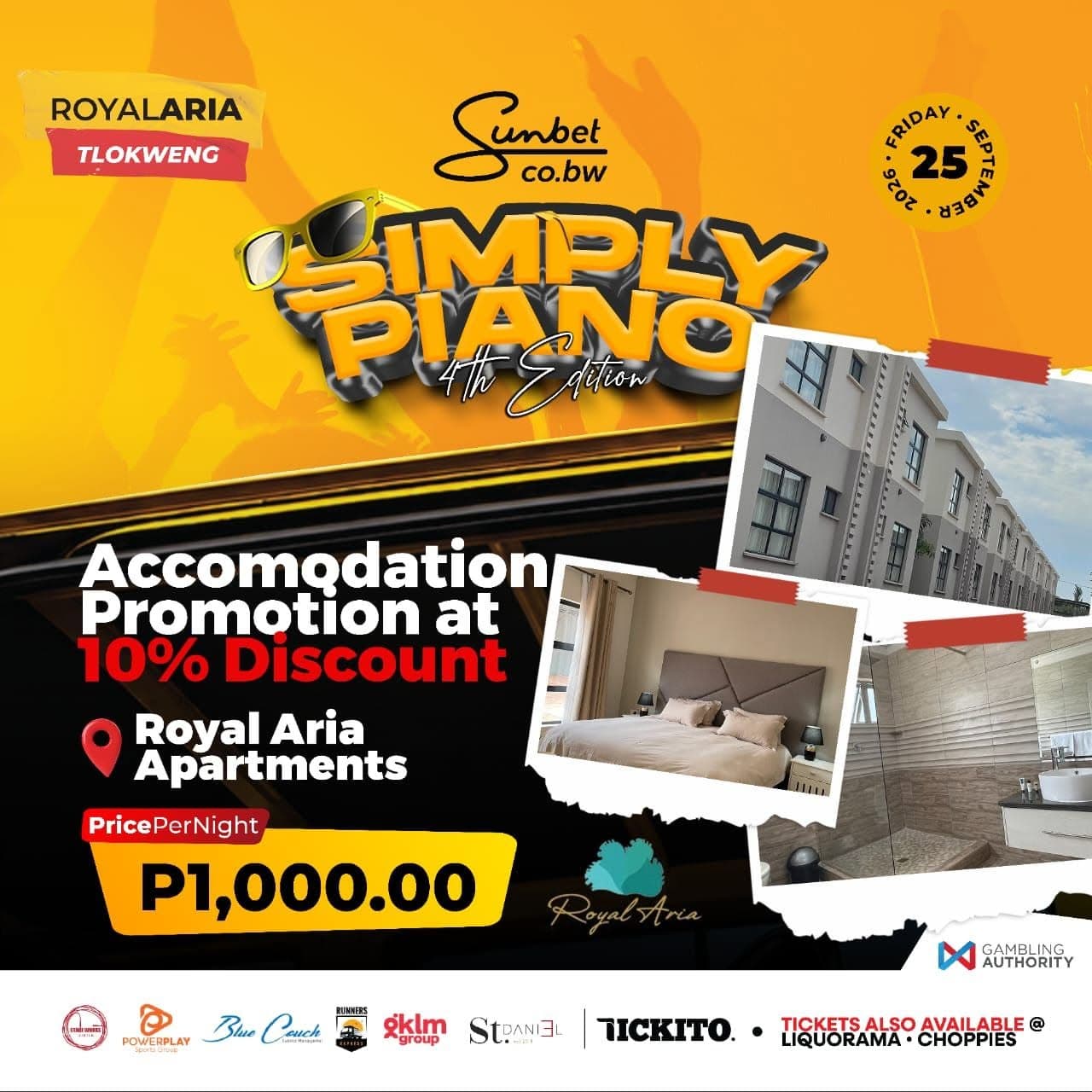 Simply Piano 4th Edition accommodation promotion flyer for Royal Aria Apartments