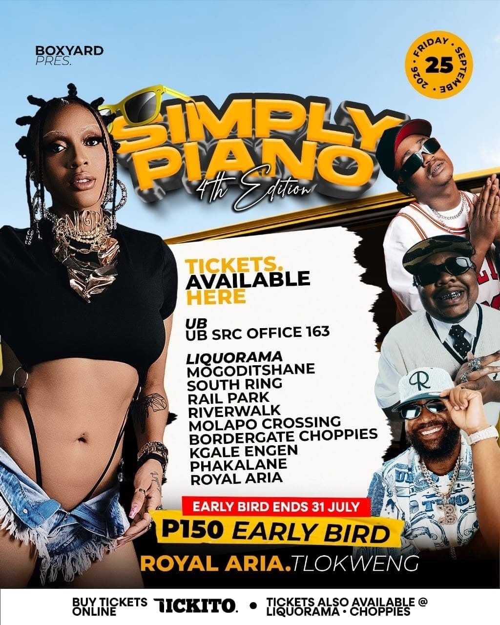 Simply Piano 4.0 flyer listing physical ticket outlets