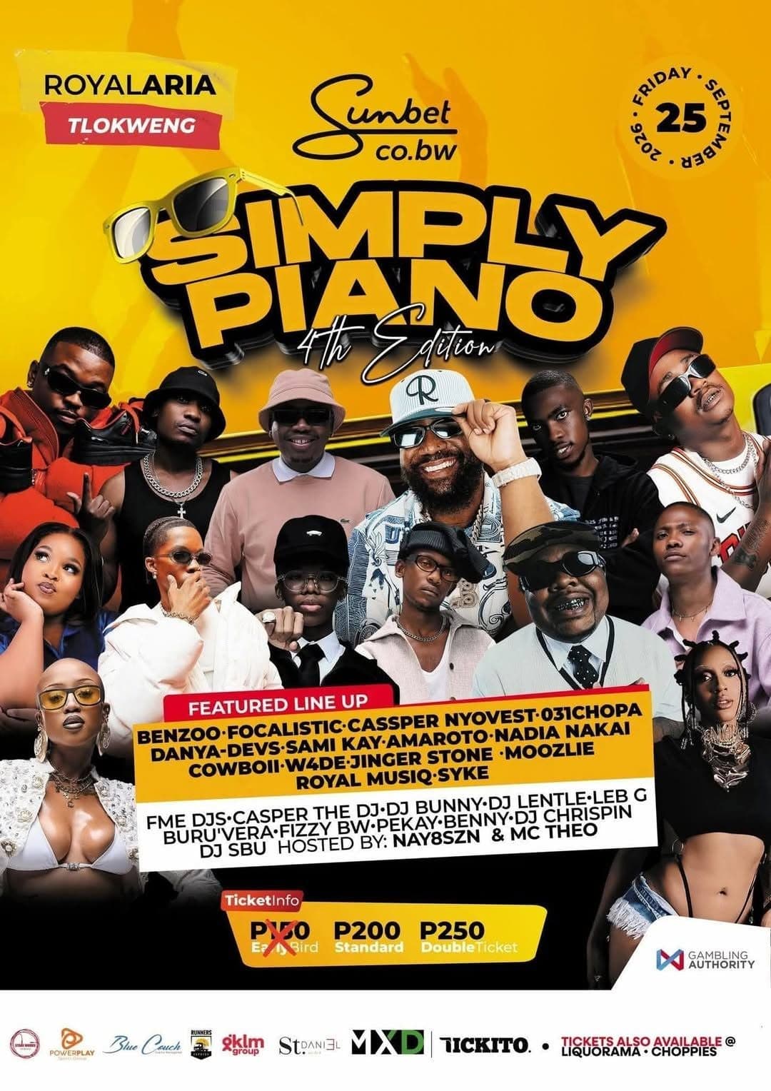 Simply Piano 4th Edition featured line-up flyer for 25 September 2026 at Royal Aria, Tlokweng